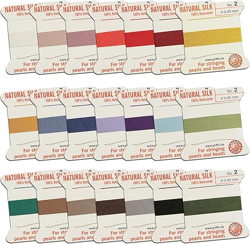 Griffin Paquete de muestras de hilo de cordón de cuentas de seda 100% tamaño 2
