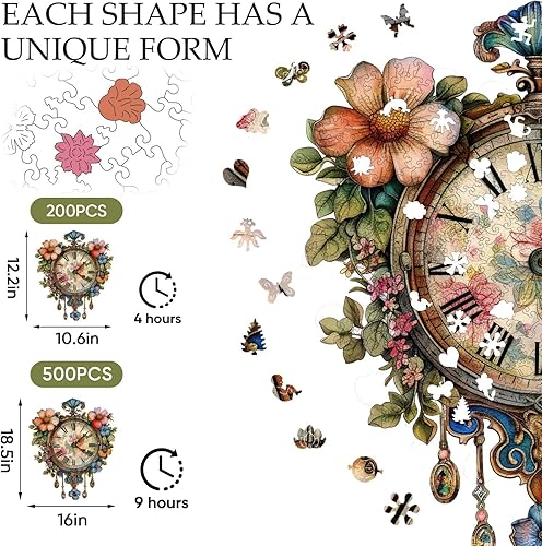 Miniatura 5 de Jiroinlly Rompecabezas de madera para adultos de 500 piezas, rompecabezas de madera vintage con diseño de flores, rompecabezas de madera de forma