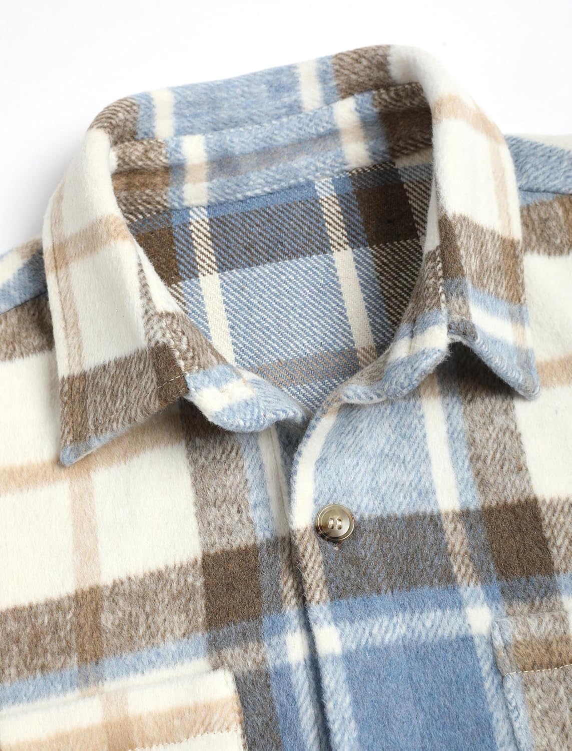 ZAFUL Men's Plaids Shirt Long Sleeve Button Down Lightweight Flannel Jacket Wool Blend Shacket Casual Shirts with Pockets