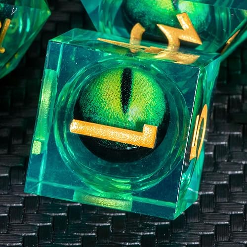 Miniatura 3 de KERWELLSI Beholder's Dados de ojo de dragón, 7 piezas de dados DND de núcleo líquido D&D, dados de resina de borde afilado Dungeons and Dragons con