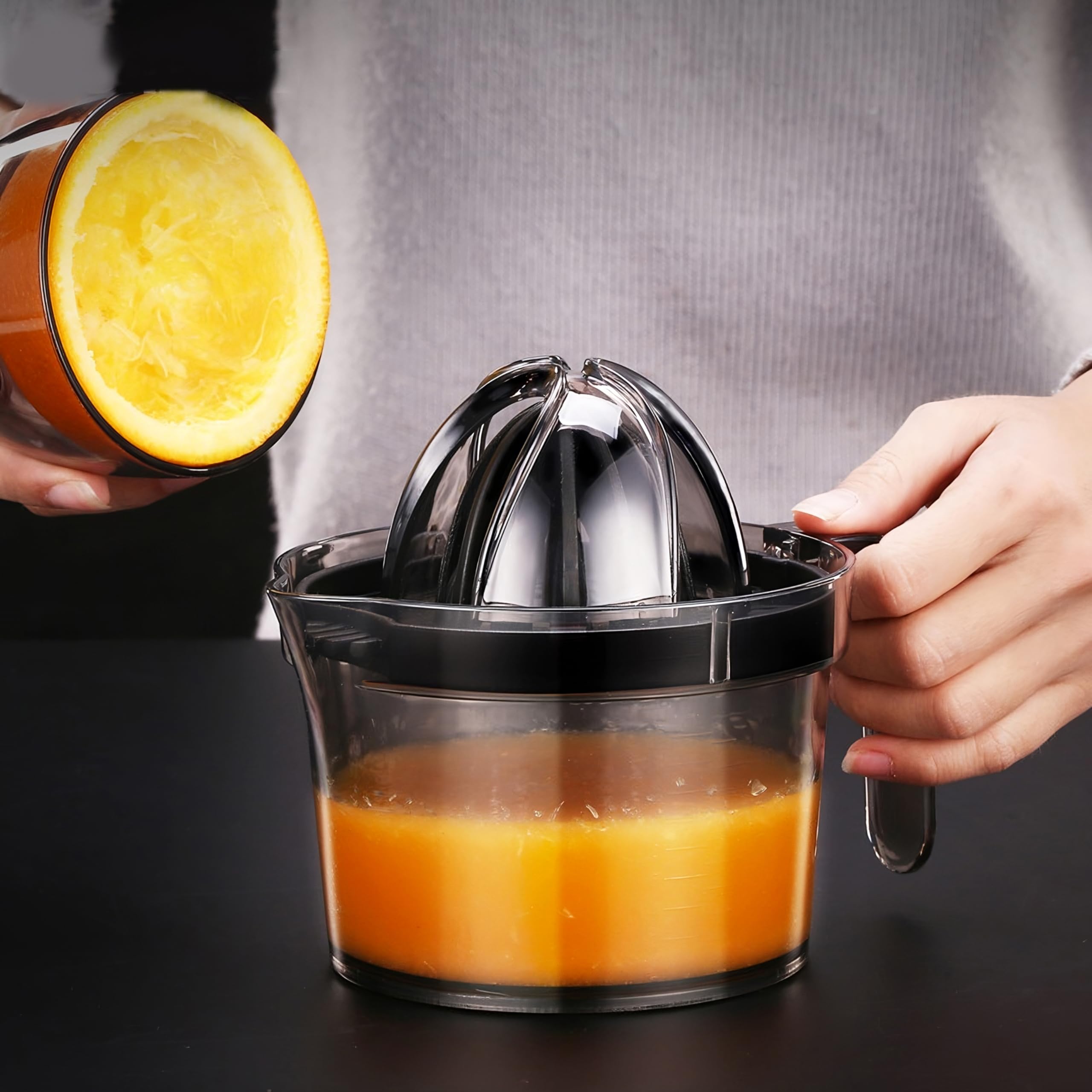 Retoo Zitruspresse Zitronenpresse 500ml, Manuell Orangenpresse Kunststoff, Dauerhaft mit Behälter Spülmaschinengeeignet Saftpresse mit Ausgießer Limettenpresse Frisch Gepresster ohne Kerne