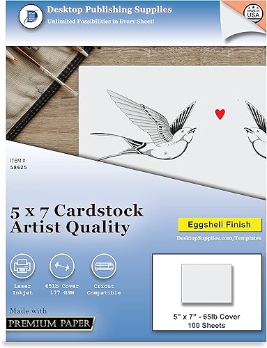 Cartulina de 5 x 7 pulgadas, acabado de cáscara de huevo blanca para artistas, cubierta de 65 libras (6.24 ozm), (100 hojas), funciona en impresoras