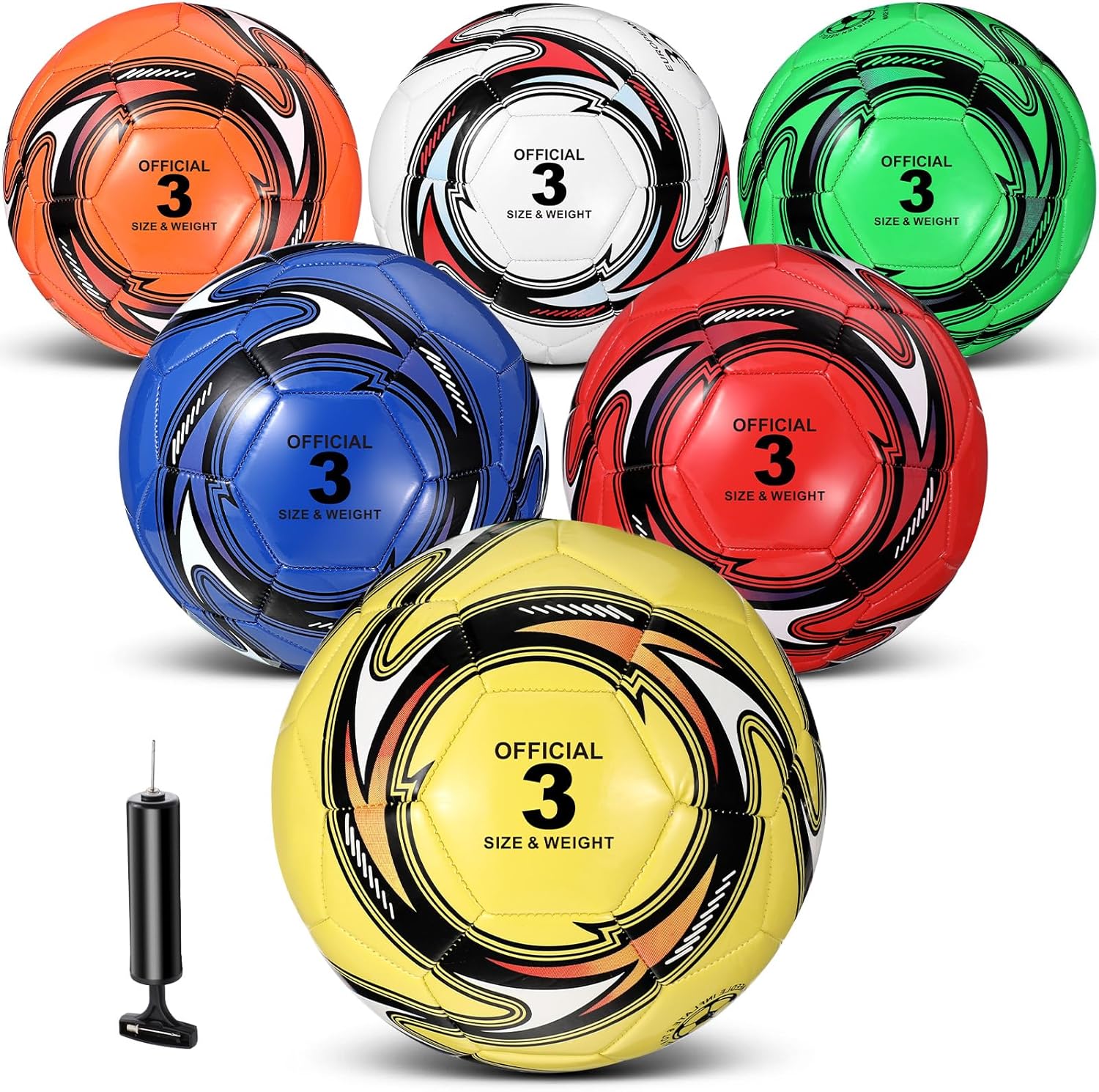 6 Pcs Operation Christmas Deflated Soccer Balls with Pump Carry Bag Official Size 3 4 5 for Indoor Outside Game Training Practice School Sport Gift(Size 3)