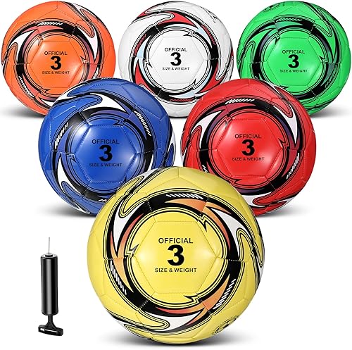 Miniatura 8 de Glimin 6 pelotas de fútbol a granel con bolsa de transporte de inflador, tamaño oficial 4 5, pelota de fútbol para interiores y exteriores,