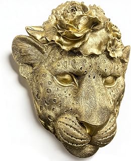 GUSFREUD Gold Animal Heads Sculptures Wall Art - Resin Faux Leopard for Home Wall Decor, Leopard Wall Hanging Decoration for Living Room, Bedroom & Kitchen, Unique Gift Idea
