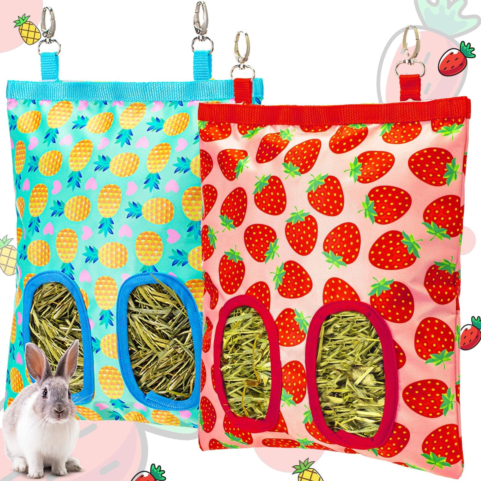 Terossy 2Packs Large Rabbit Hay Feeder Bag, Upgraded