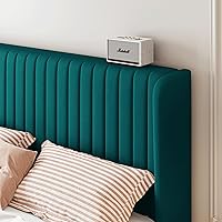 Vista 38 de SHA CERLIN Base de cama de terciopelo tamaño King con cabecera capitoné de canal vertical, plataforma tapizada con listones de madera, no necesita