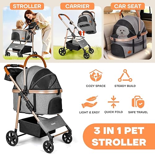 Miniatura 2 de Cochecito para perros y gatos para mascotas pequeñasmedianas de hasta 50 libras, cochecito plegable 3 en 1 para mascotas con transportador