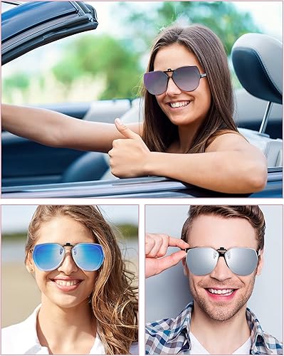 Miniatura 6 de Frienda 3 pares de lentes de sol polarizados con clip sobre gafas graduadas, sin marco, antirreflejos, gafas de sol abatibles