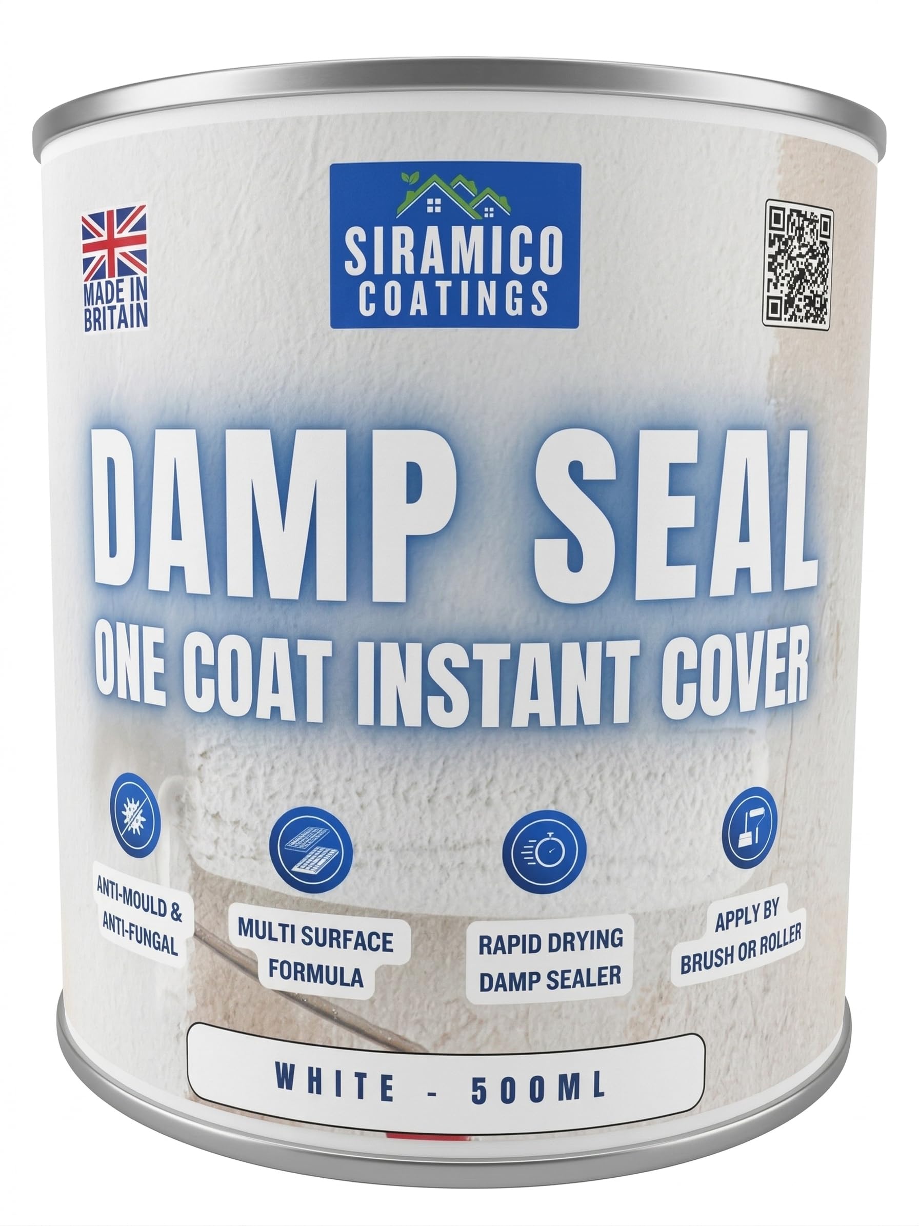 Siramico Coatings White The Dampseal One Coat - Seals Damp And Mould Stains In One Coat By Brush Or Roller (, 500 Ml (Pack Of 1))