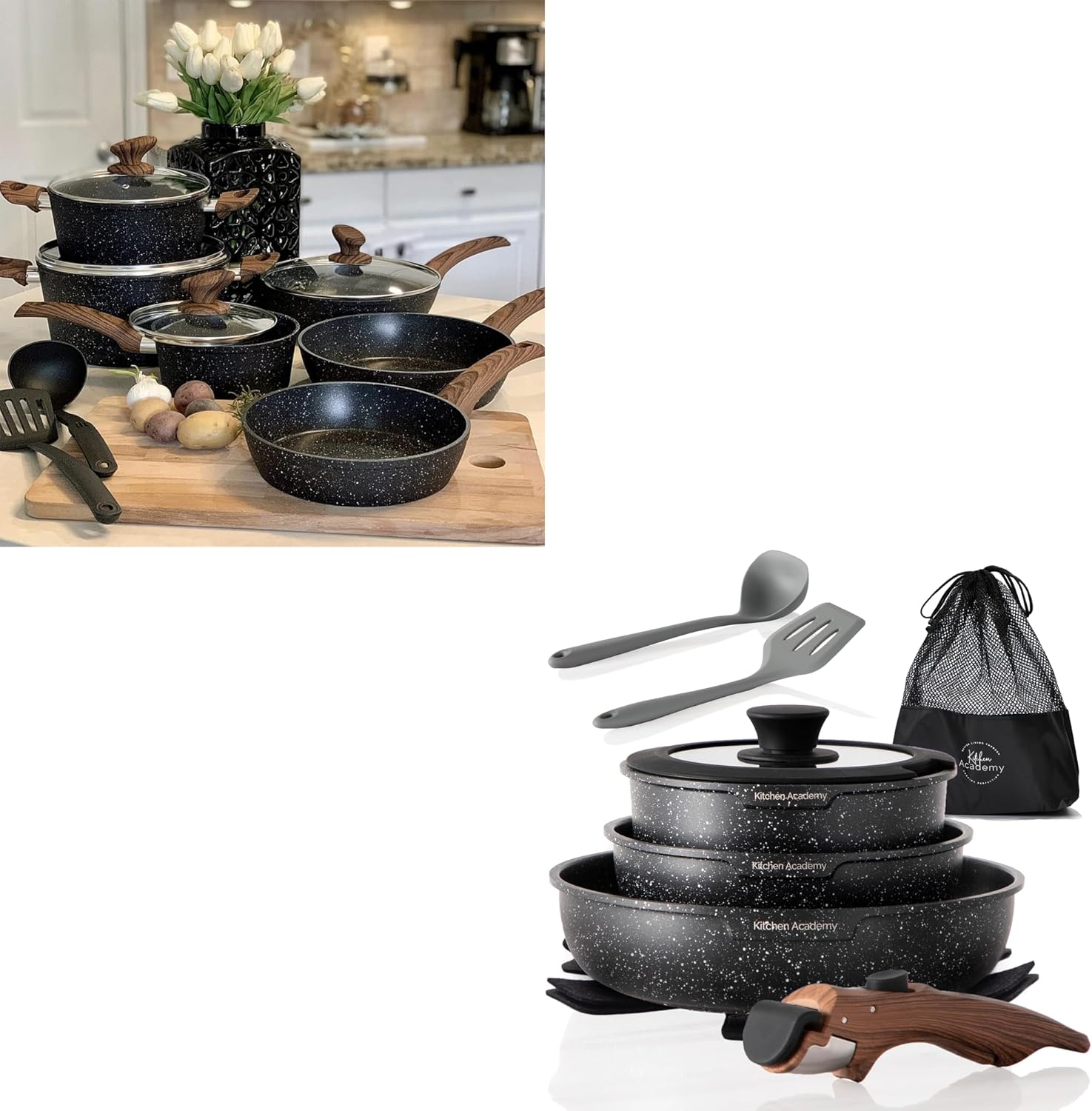 Pots and Pans Set Non Stick 12 Pieces & 10 Pieces RV/Camping Cookware Sets