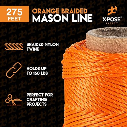 Miniatura 14 de Xpose Safety Cuerda blanca Mason Line – # 18 trenzado de nailon – Línea de construcción duradera de 275 pies para herramientas de mampostería, nivel