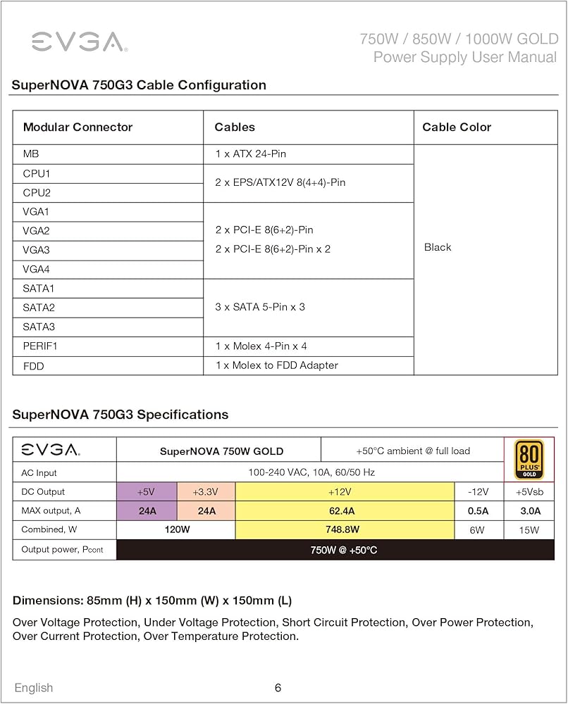 EVGA Super Nova 750 G3, 80 Plus Gold 750W Fully Modular Power Supply with Eco Mode and New HDB Fan thumbnail 2