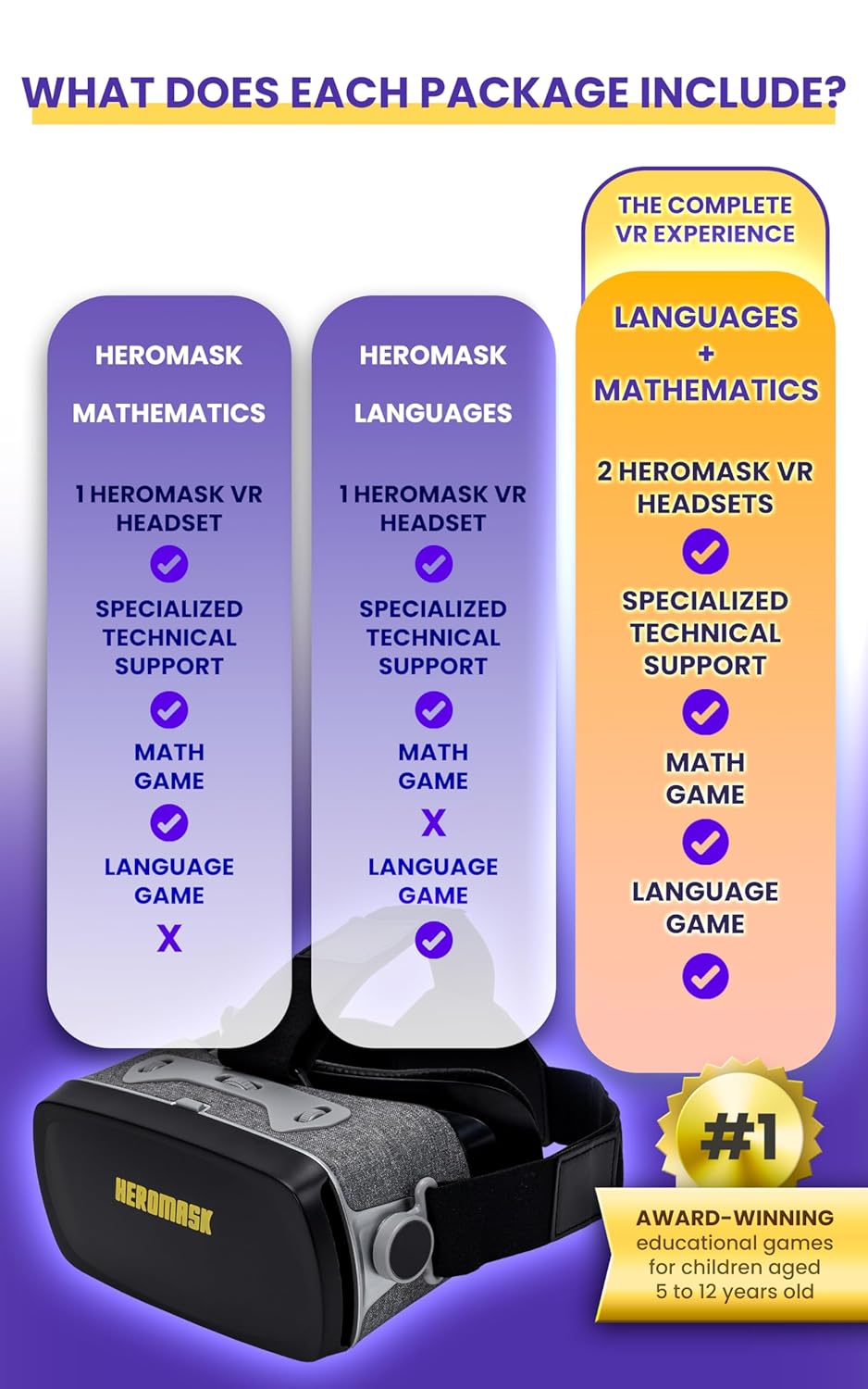 Heromask Languages + Maths Bundle – 2-in-1 Educational VR Game | Learn Languages and Maths Through Play | Unique Gift for Kids Aged 5–12, Compatible with iOS & Android