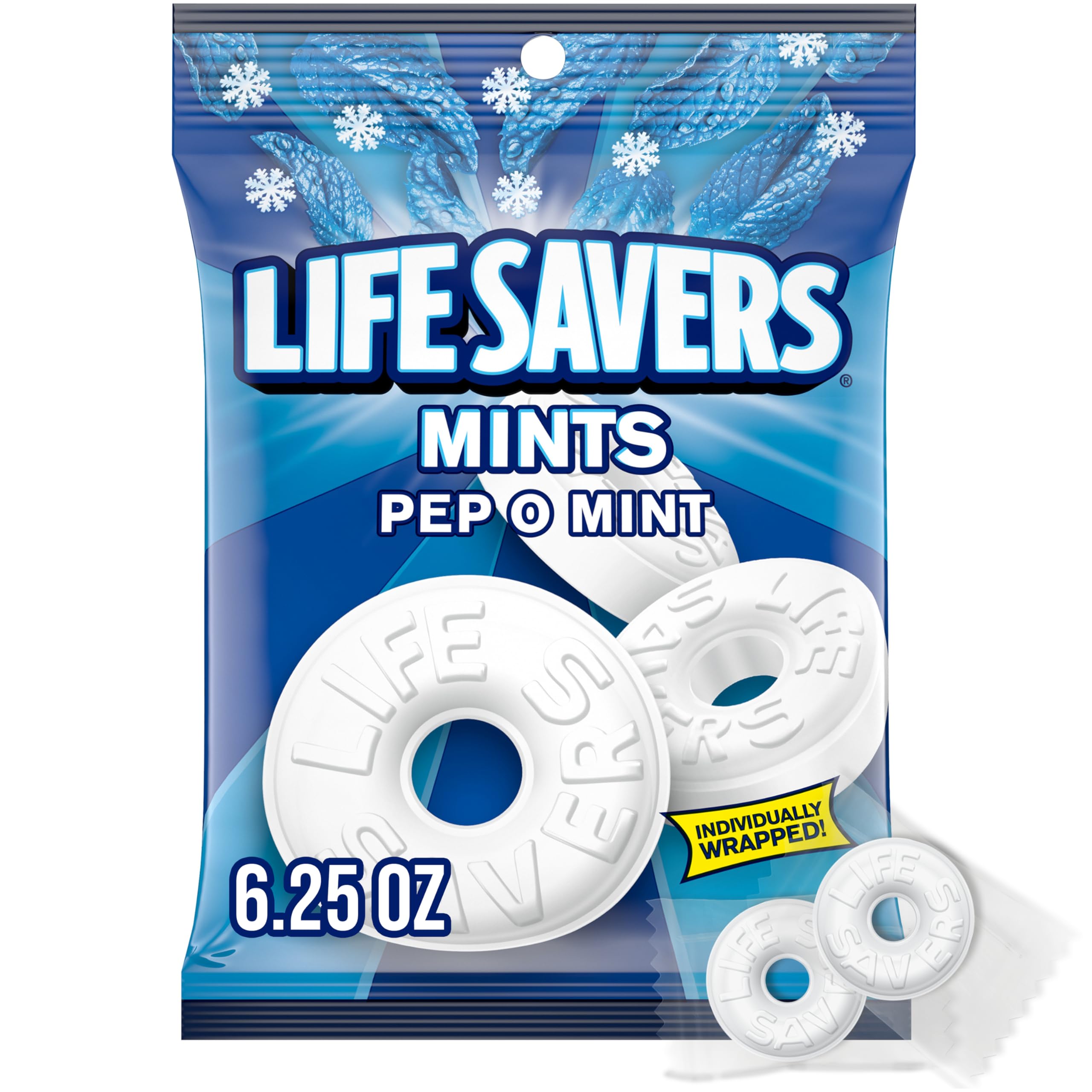 Life SaversPep O Mint, Individually Wrapped Mints for Snacking, Sharing, Office Parties, and Pantry Stocking, 6.25 oz (12 Hard Candy Bags)