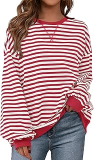 Womens Oversized Striped Sweatshirt 2026 Spring Crewneck Long Sleeve Pullover Top Casual Y2K Clothes Workout Shirt