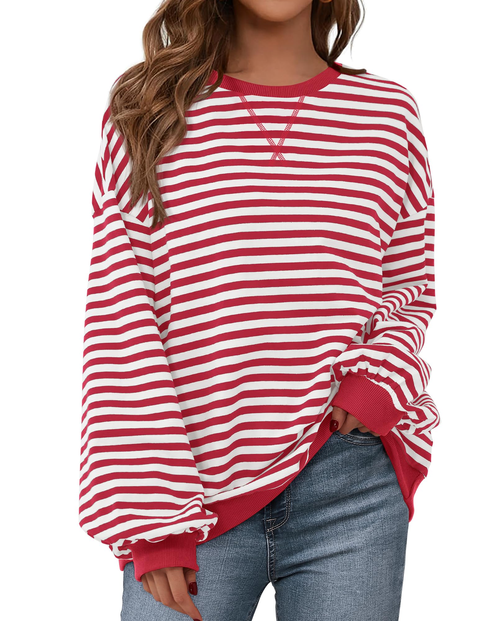 BTFBM Womens Striped Pullover Tops Spring Clothes 2026 Long Sleeve Shirts Trendy Crew Neck Loose Y2K Sweatshirts — view 24
