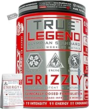 Grizzly Nutrition True Legend Olympian Grade 450 Grams+30Gr Energy Caffeine Pack Pre Workout Powder Supplement for Men & Women, Focus & Muscle Pump Formula with L-Citrulline, Beta Alanine, Creatine & Caffeine Pack, Citrulline, Theanine, EAA +21 Power Boos