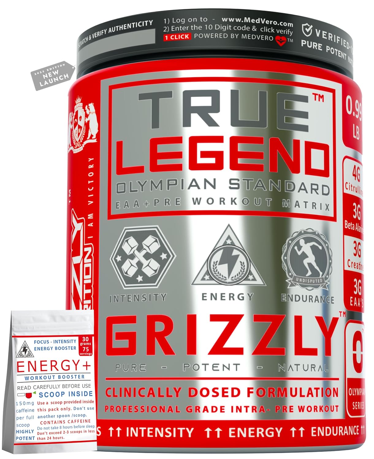 Grizzly Nutrition True Legend Olympian Grade Pre Workout Powder, Energy, Focus & Muscle Pump with L-Citrulline, Beta Alani...