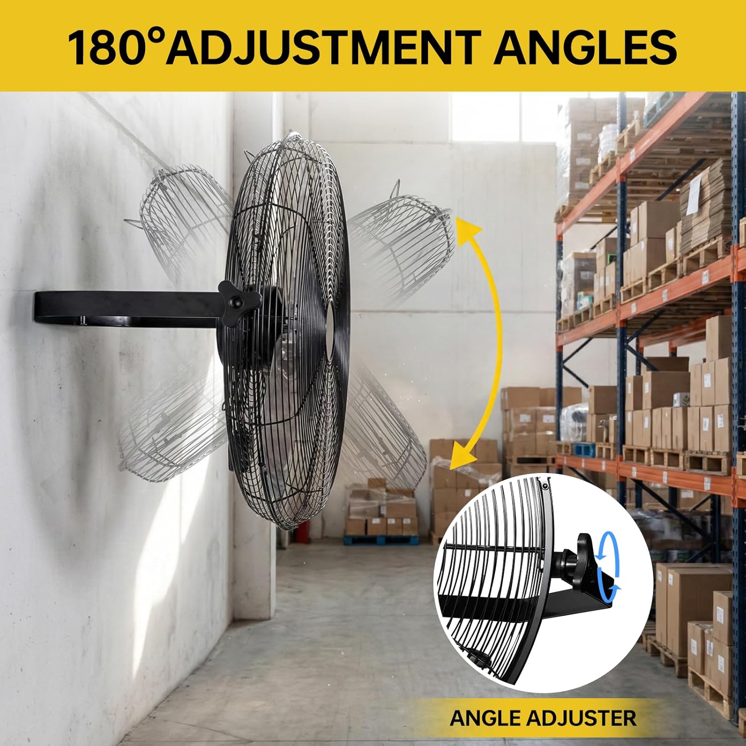 18 Inch Wall Mount Fan - High Velocity Fan, 3 Adjustable Speeds & 270° Tilting, Industrial Fan for Bedroom, Patio, Warehouse, Metal Fan for Optimal Ventilation Cooling, Durable Wall Fans.