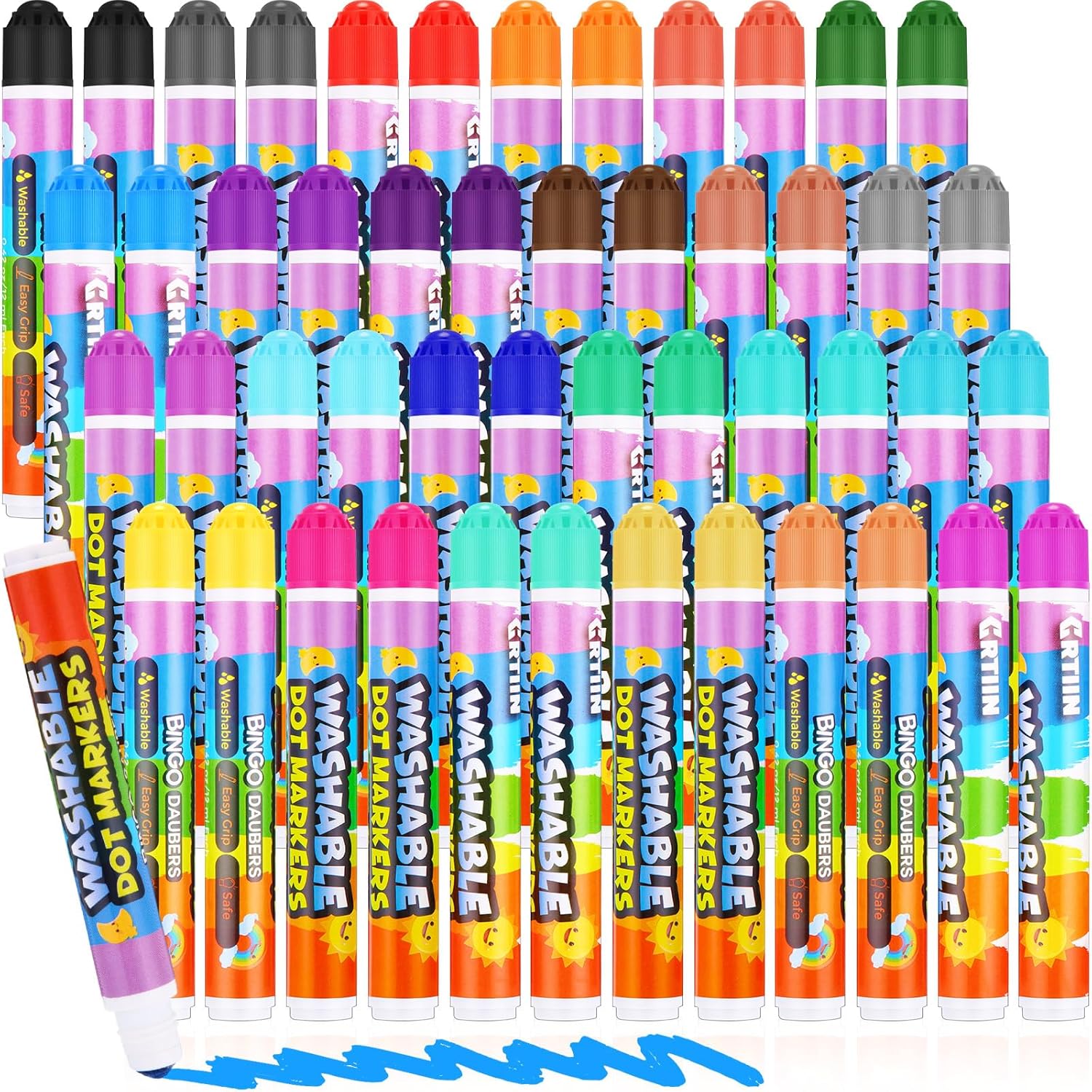 Crtiin 48 Pack Dot Markers for Kids, 24 Assorted Colors Daubers Bulk, Washable Markers for Kids Drawing Coloring, Arts and Crafts Supplies Dot Paint Marker Set