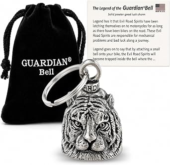 Guardian Bell Animals Good Luck Bell w/Keyring & Black Velvet Gift Bag | Motorcycle Bell | Lead-Free Pewter | Made in USA