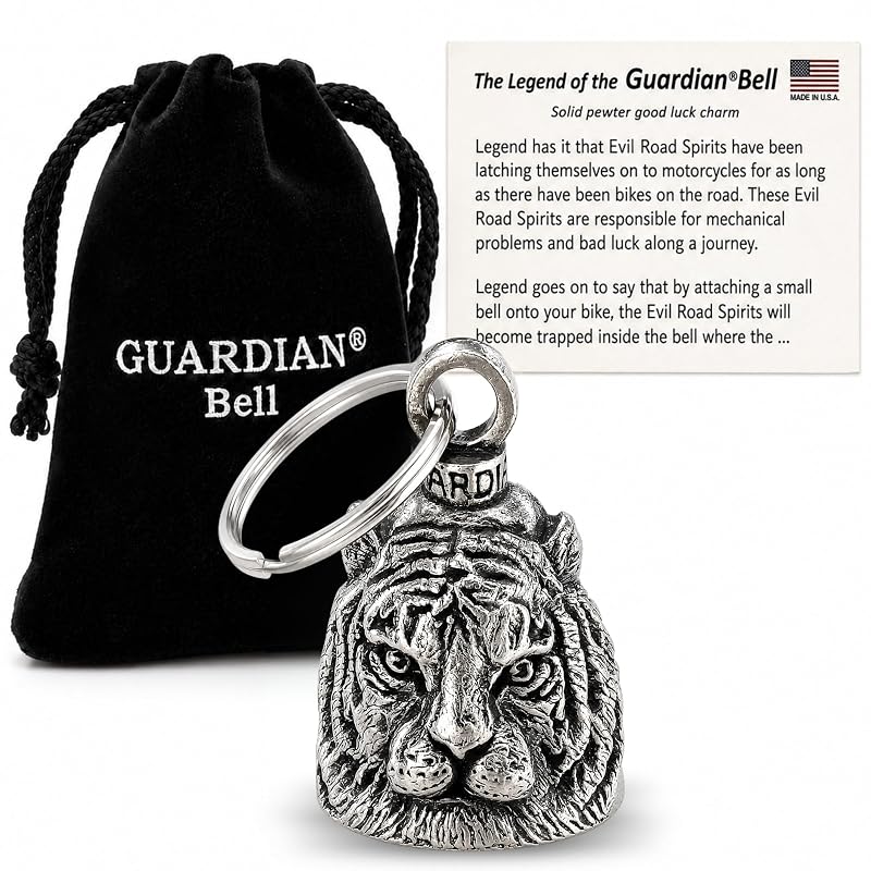 Sino decorativo para motocicleta Guardian Bell Tigre com argola, bolsa de veludo preta e cartão