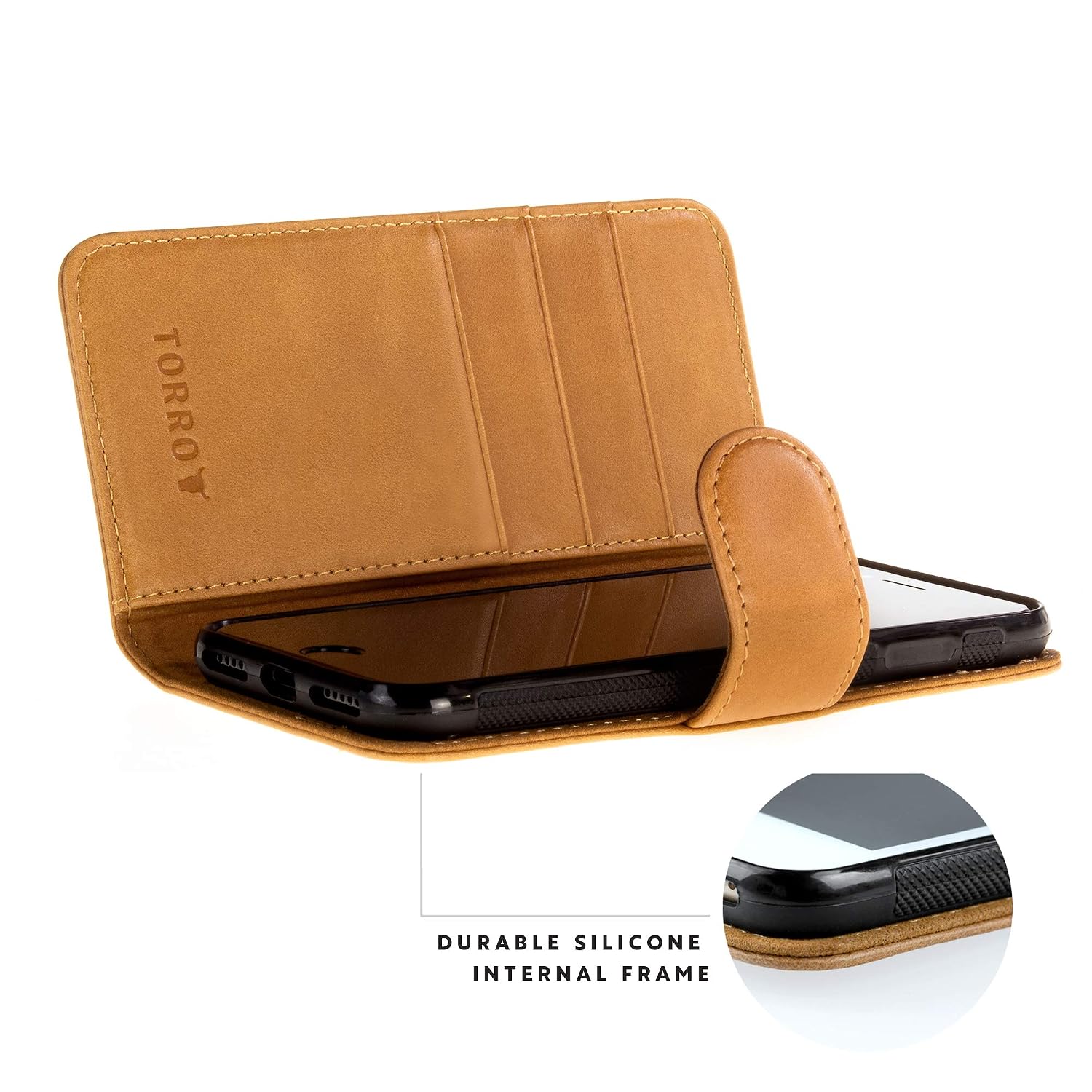 TORRO Phone Case Compatible With Apple iPhone SE (2020) and iPhone 8/7 Genuine Quality Leather Wallet Cover With [Card Slots] [Horizontal Viewing Stand] [Durable Frame] 4.7" (Tan)