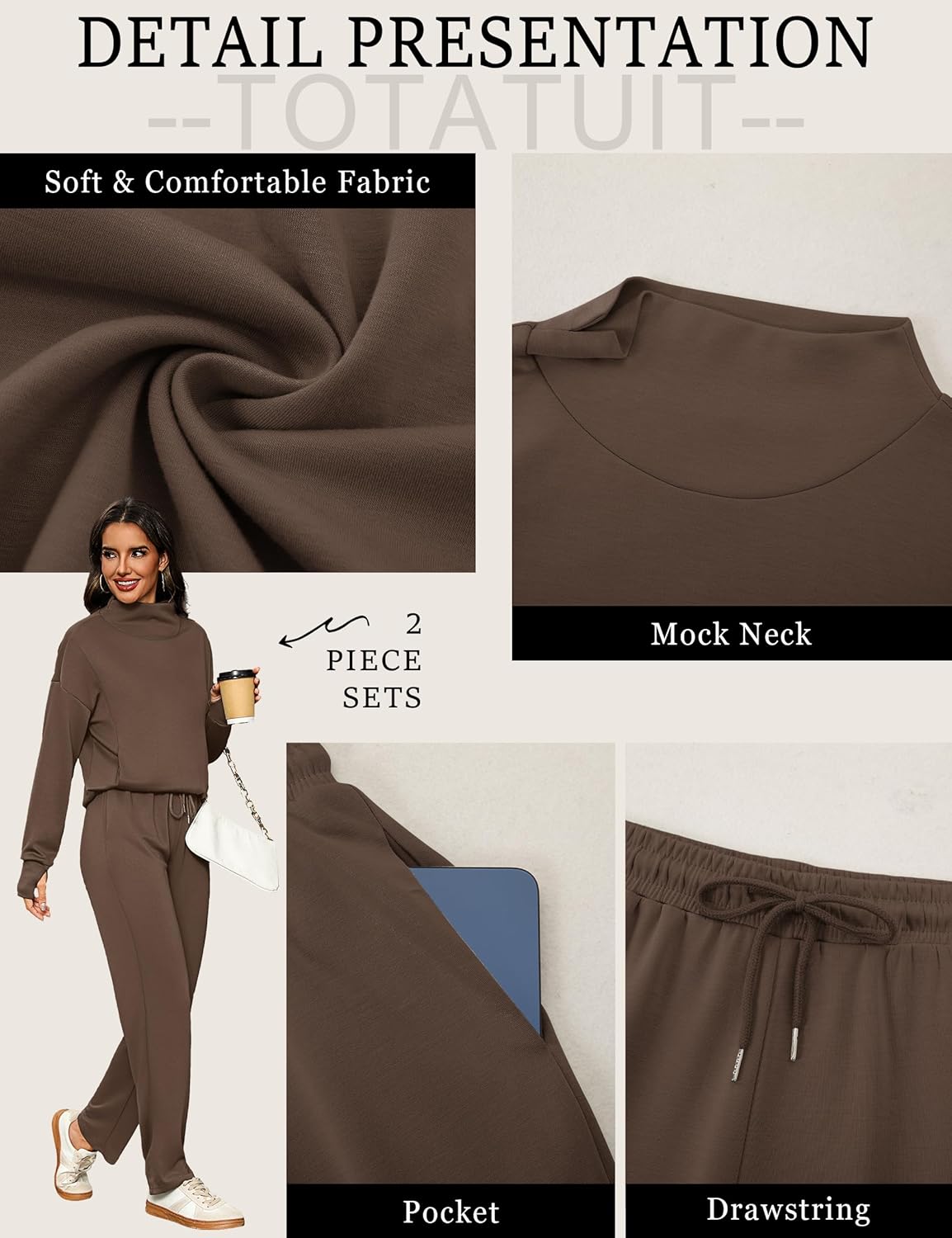 Totatuit Womens Lounge Sets Two Piece Tracksuits Casual Sweatsuits Mock Neck Tops with Thumb Holes Fall Outfits - Image 5