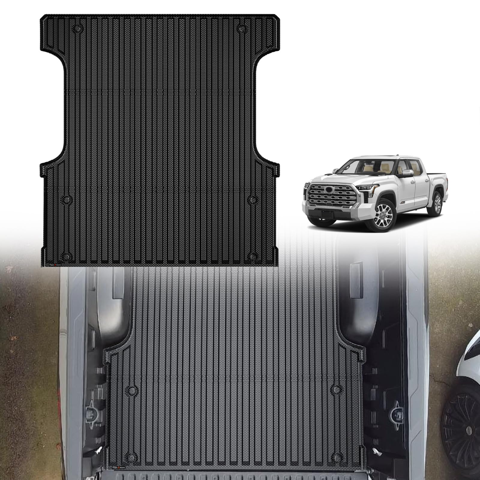 TripleAliners Truck Bed Mat Compatible with 2022 2023 2024 2025 2026 Toyota Tundra Accessories CrewMax 5.5FT Vehicle Perfectly Flush All Weather Protection TPE Heavy Duty Pickup Car Bed Cargo Mat