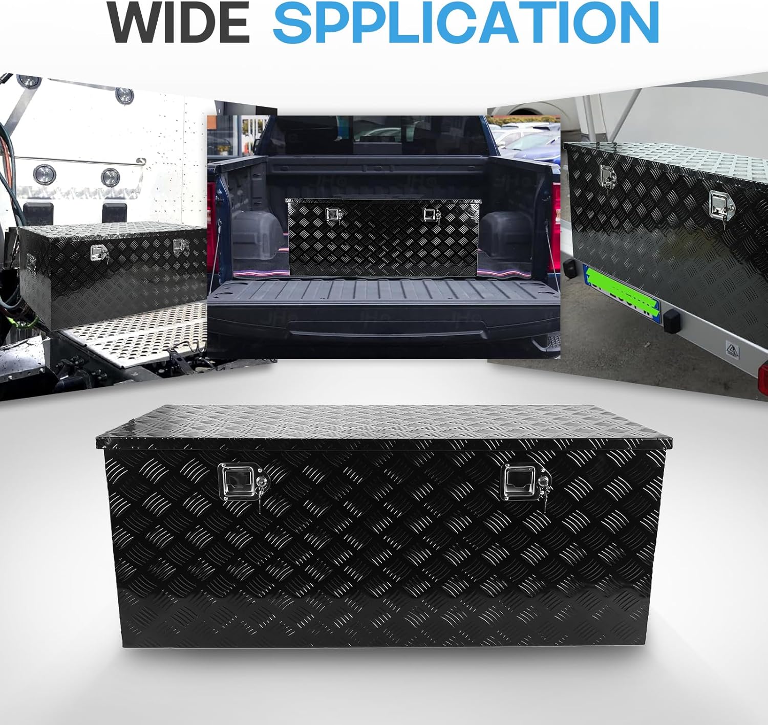 BLACKHORSE-RACING 48 Inch Heavy Duty Aluminum Tool Box Pick Up Truck Bed RV Trailer Toolbox Square Storage Organizer with Side Handle, Lock and Keys- Black48 x 19.5" x 17.5 "