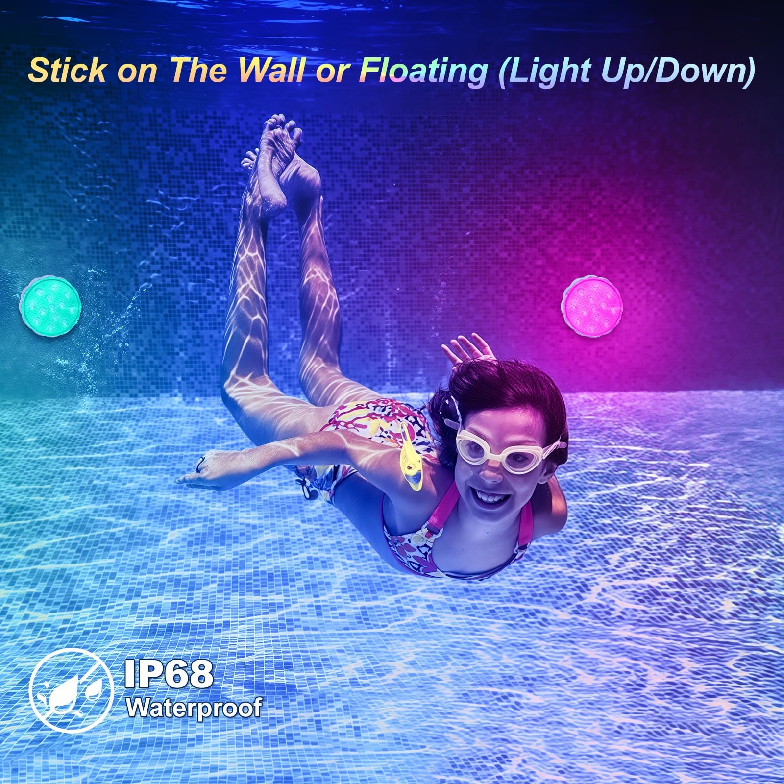 daphomeu 2Pcs Luces Recargables para Piscina con Mando a Distancia, Luces Sumergibles Impermeables IP68 para Piscinas Elevadas y Enterradas, Baños, Duchas, Decoración de Fiestas, Spas, Acuarios