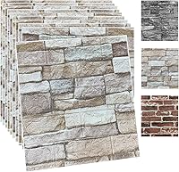 YULI3DH 20PCS Peel and Stick 3D Brick Wall Panels - Faux Stone Foam Wallpaper, Rock Color, Self-Adhesive 7mm Thick for Easy DIY