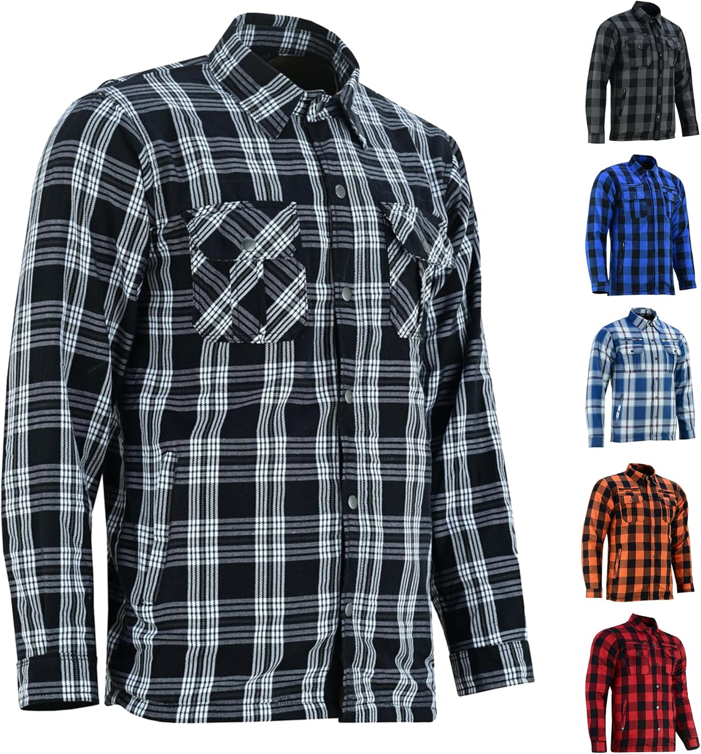 Daniel Smart Men's Motorcycle Shirt Plaid Biker Flannel Jacket Removable Sporty Armored, Zipper Closure & Water Resistant