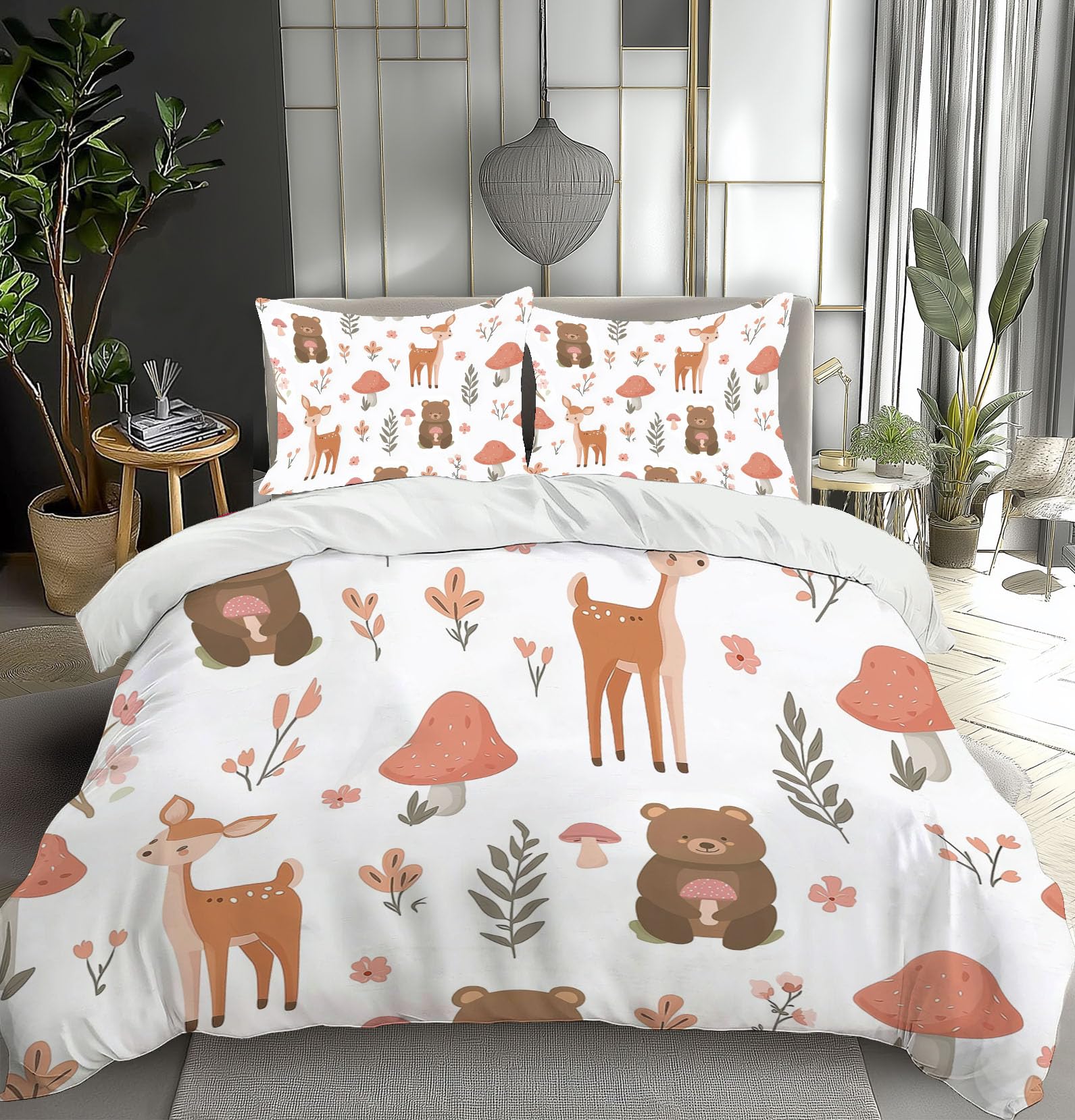 Housse de couette avec fermeture éclair 240x260 cm blanche animaux