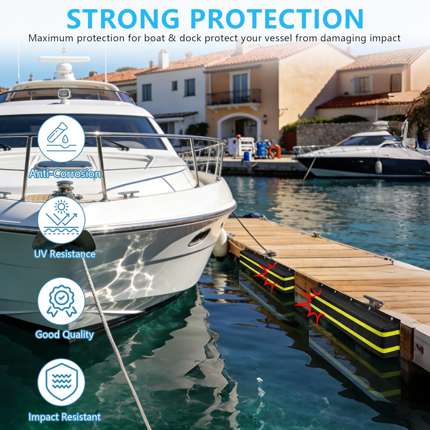 36/48/58/72Inch Dock Bumpers Marine with Reflective Strips,Heavy Duty Boat Docking Edge Fenders Protection forPiling,Horizontal Deck,Marine Dock,Vertical Poles,Pier