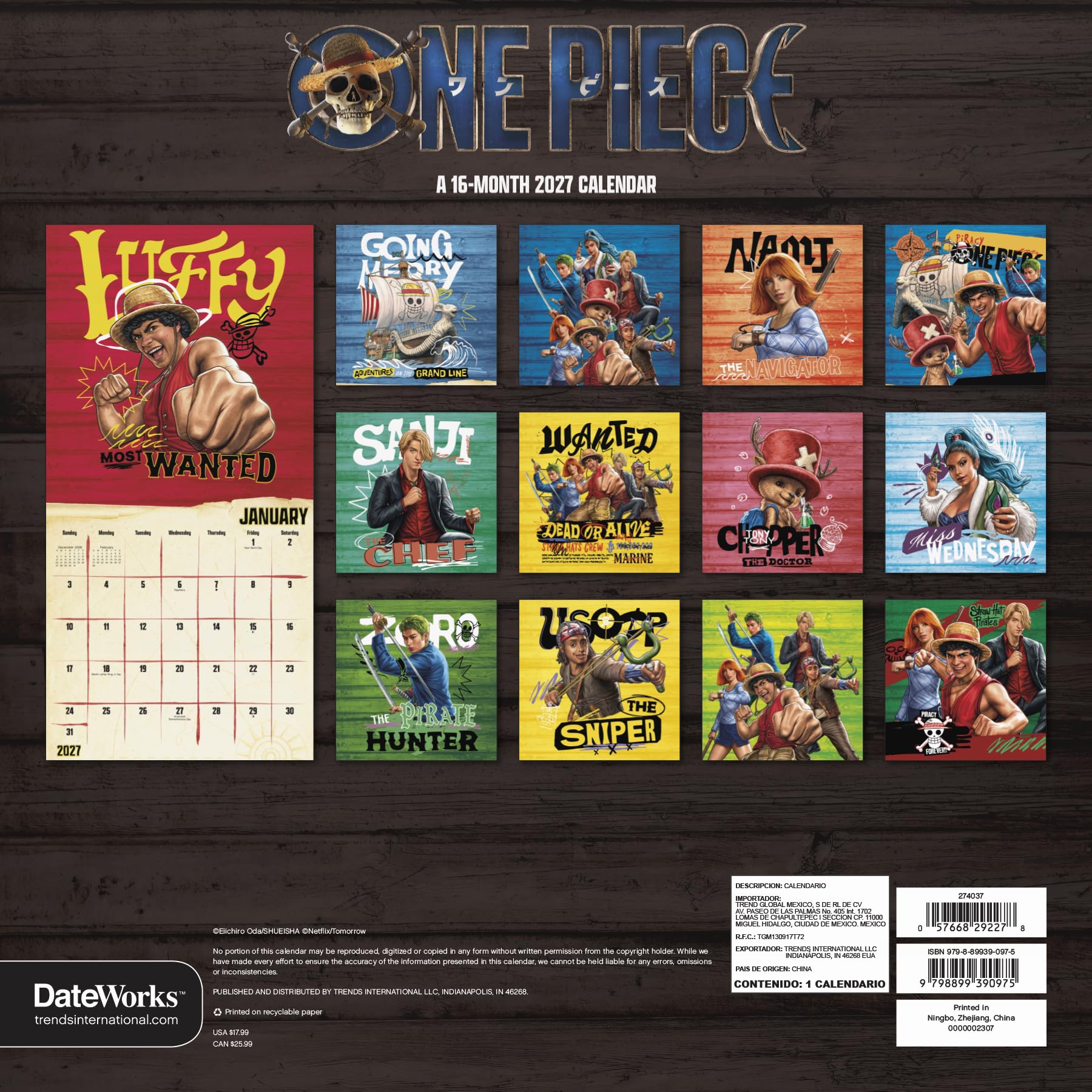 2027 Netflix One Piece: Season 2 Wall Calendar
