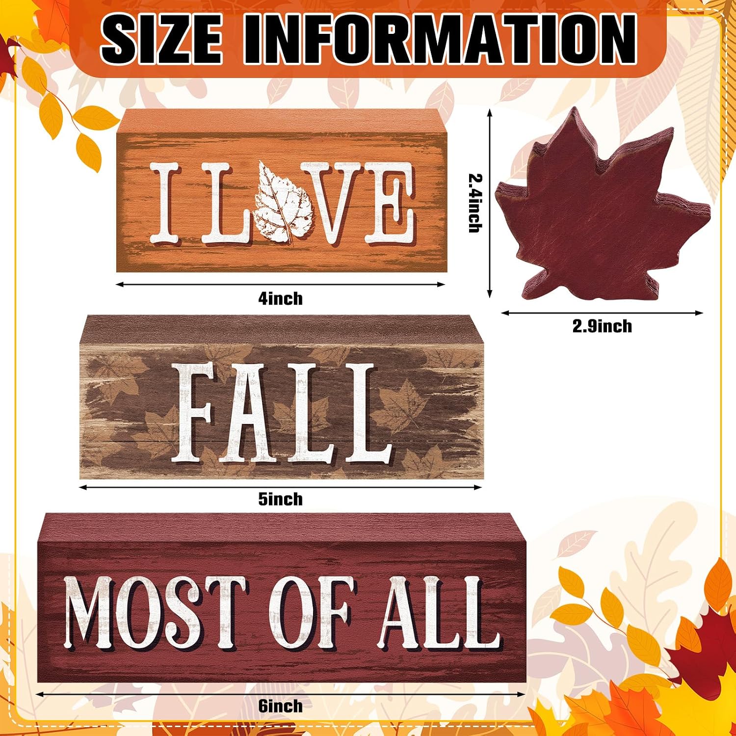Yousoontic 4 Pcs Fall Maple Leaf Figurines Set, Rustic Farmhouse Decor