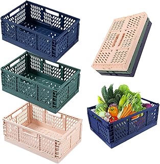 3Pcs Stackable Collapsible Storage Crates Plastic Bins, 7.5L Colorful Foldable Crate with Handles, Large Baskets Truck Containers Fold Up Organization for Bathroom Desk Kitchen Office Home