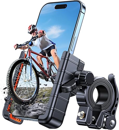 Coolpow Soporte para teléfono de bicicleta bloqueo seguro y apto para cámara Soporte de teléfono para motocicleta con rotación de 360 para teléfonos