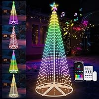 Vista 1 de Árbol de Navidad iluminado de 9.5 pies para exteriores con control de aplicación inteligente, luces de árbol de Navidad en forma de cono RGB