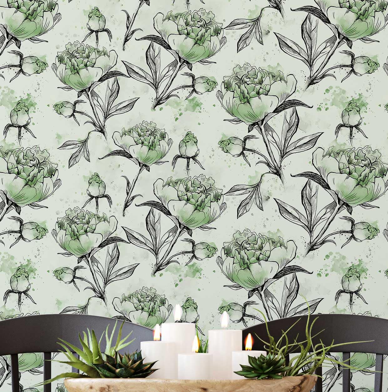 Papier peint autocollant floral pivoine S4Sassy pour masquer l'humidité des murs