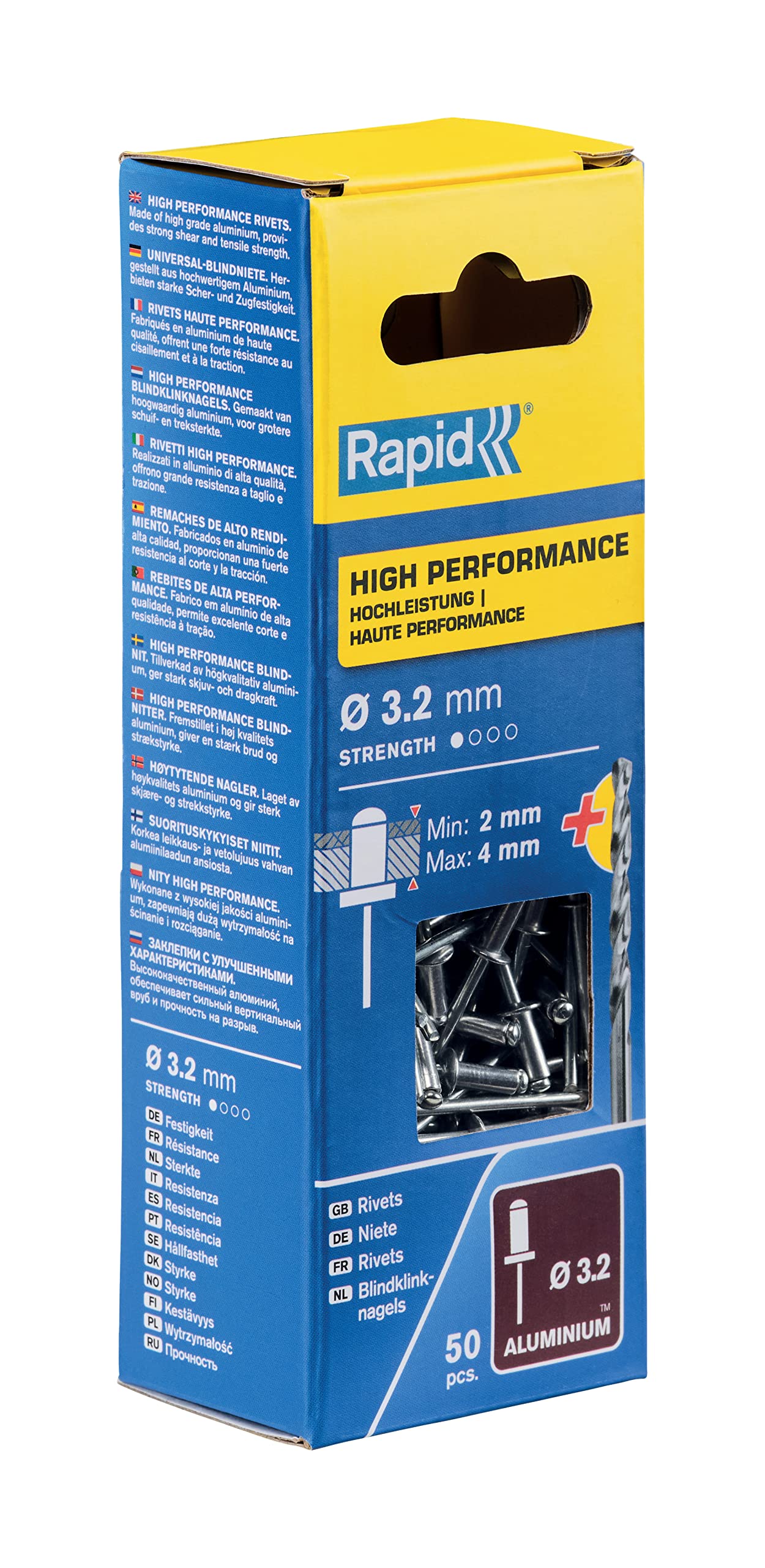 Rapid kör perçin Universal alüminyum, 50 adet matkap ucu dahil, 3,2 x 8 mm, 5000383