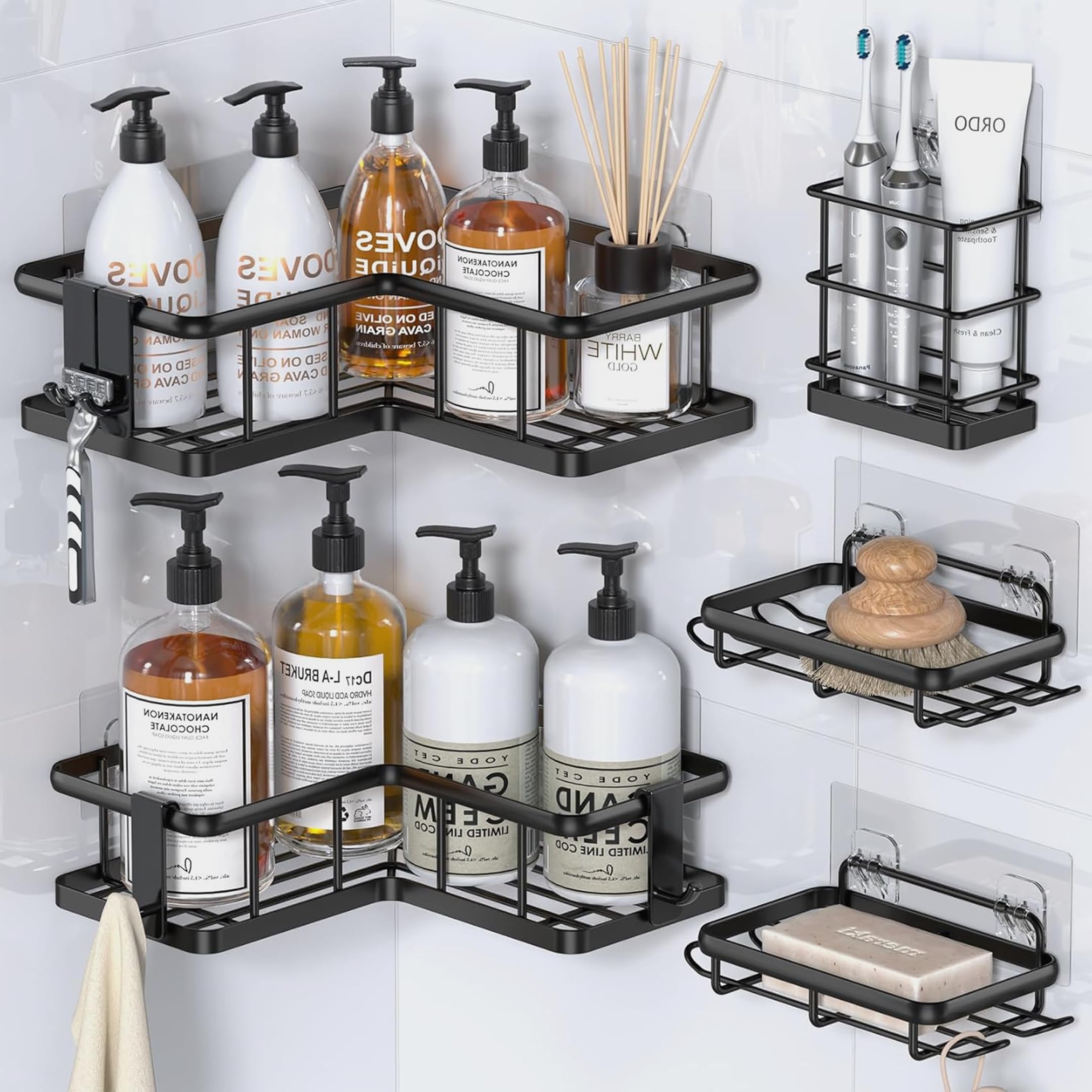 HOMES STYLE 5-Shelf Corner Shower Caddy Rust-Resistant Bathroom Accessory Drill-Free Installation Large Capacity and Elegant Design