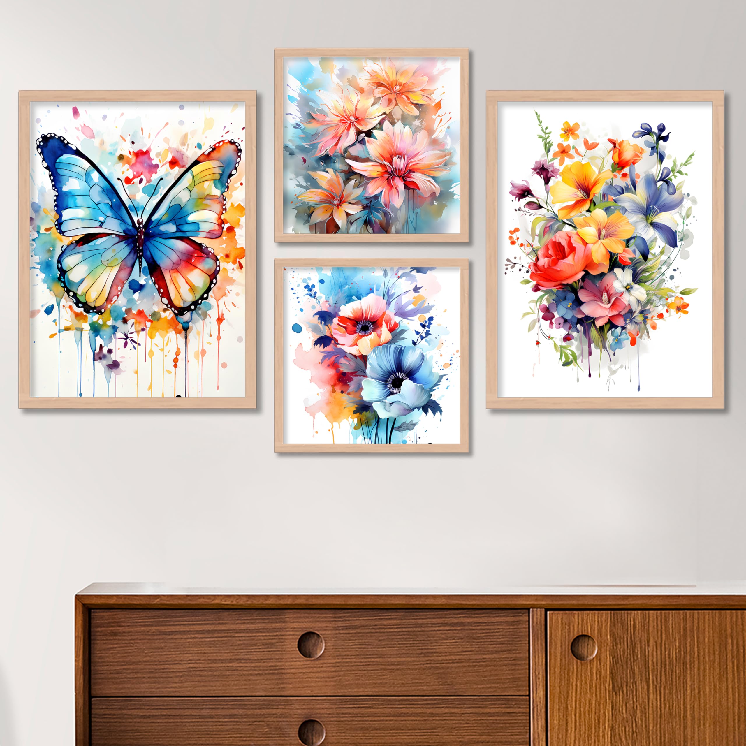 BANGERZ Premium Wall Decor Paintings For Living Room Hotels, Aesthetic Paintings For Wall Decoration - Decorative Poster Frames For Bedroom Wall Decors (Set of 4) (Medium, Artwork 1)