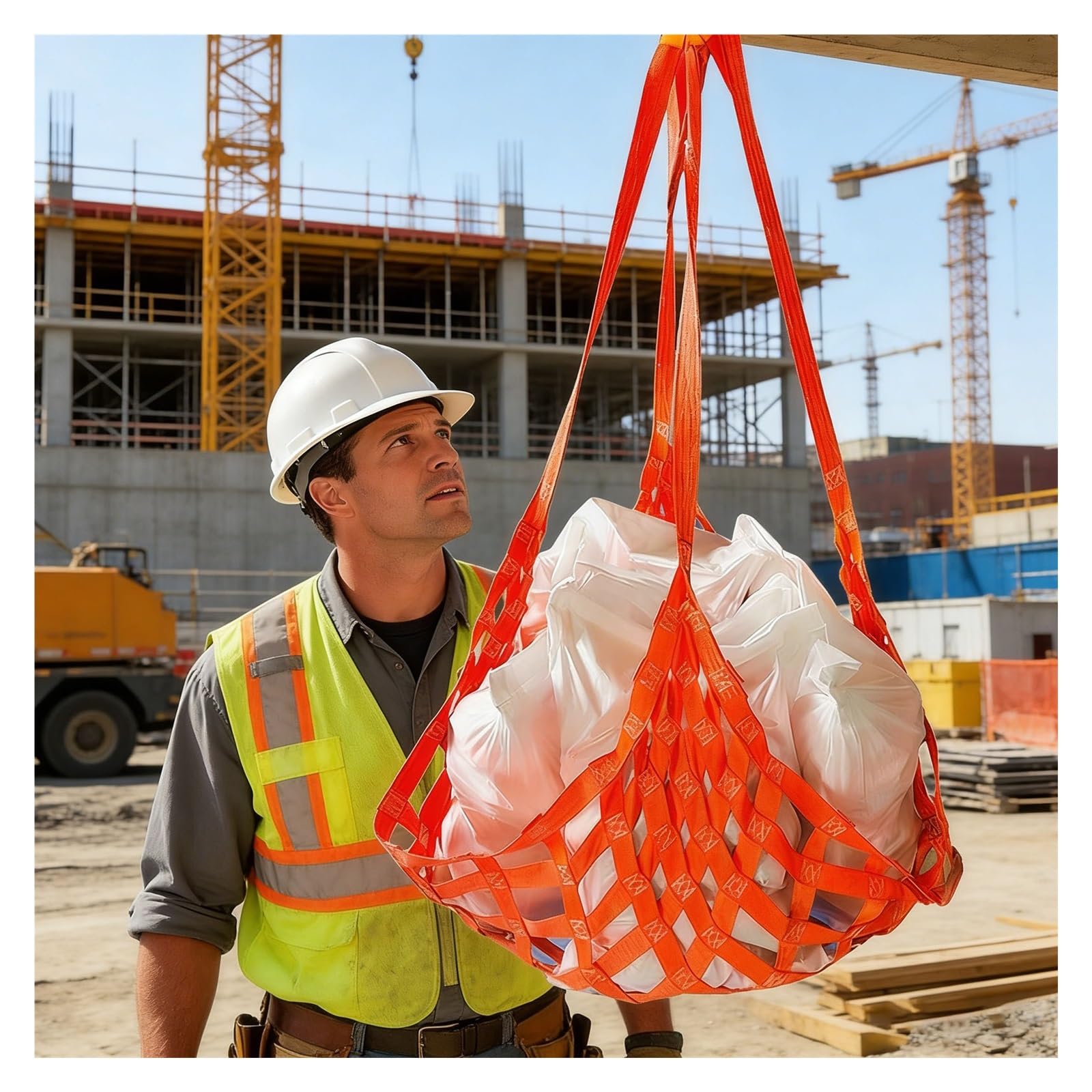WQPMNYG Hoisting Lifting Nets,Heavy-Duty Cargo Net for Lifting - 11.4x11.4ft, 3 Ton Load Capacity, Tear & Wear Resistant Hoist Sling with 10cm/15cm Square Mesh for Port Logistics & Constru