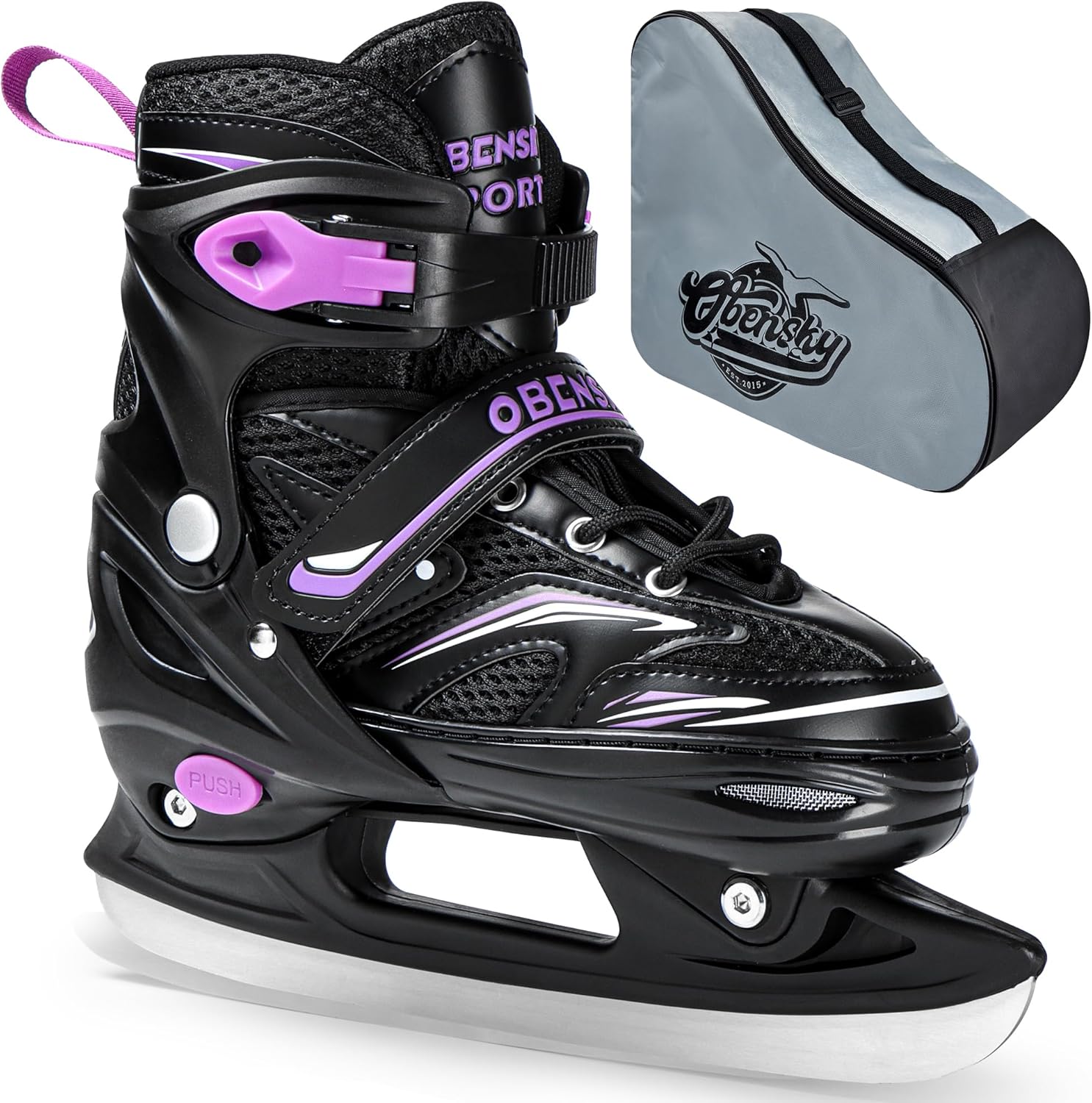 Adjustable Ice Skates for Kids Boys Girls with Skate Bag, 4 Size Adjustable Children's Ice Skates for Outdoor and Rink