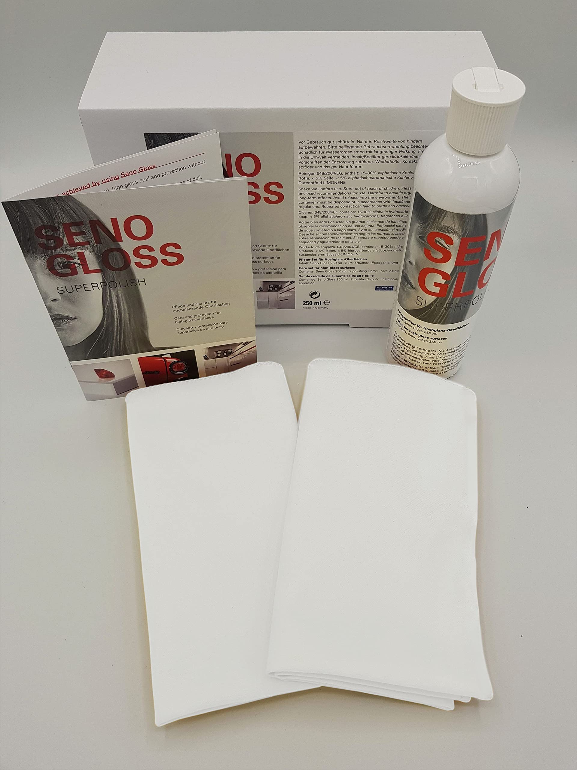 Pflege & Schutz Hochglanzmöbel Küchen Möbelpolitur 250 ml + 2x Poliertuch Set Hochglanzpflege