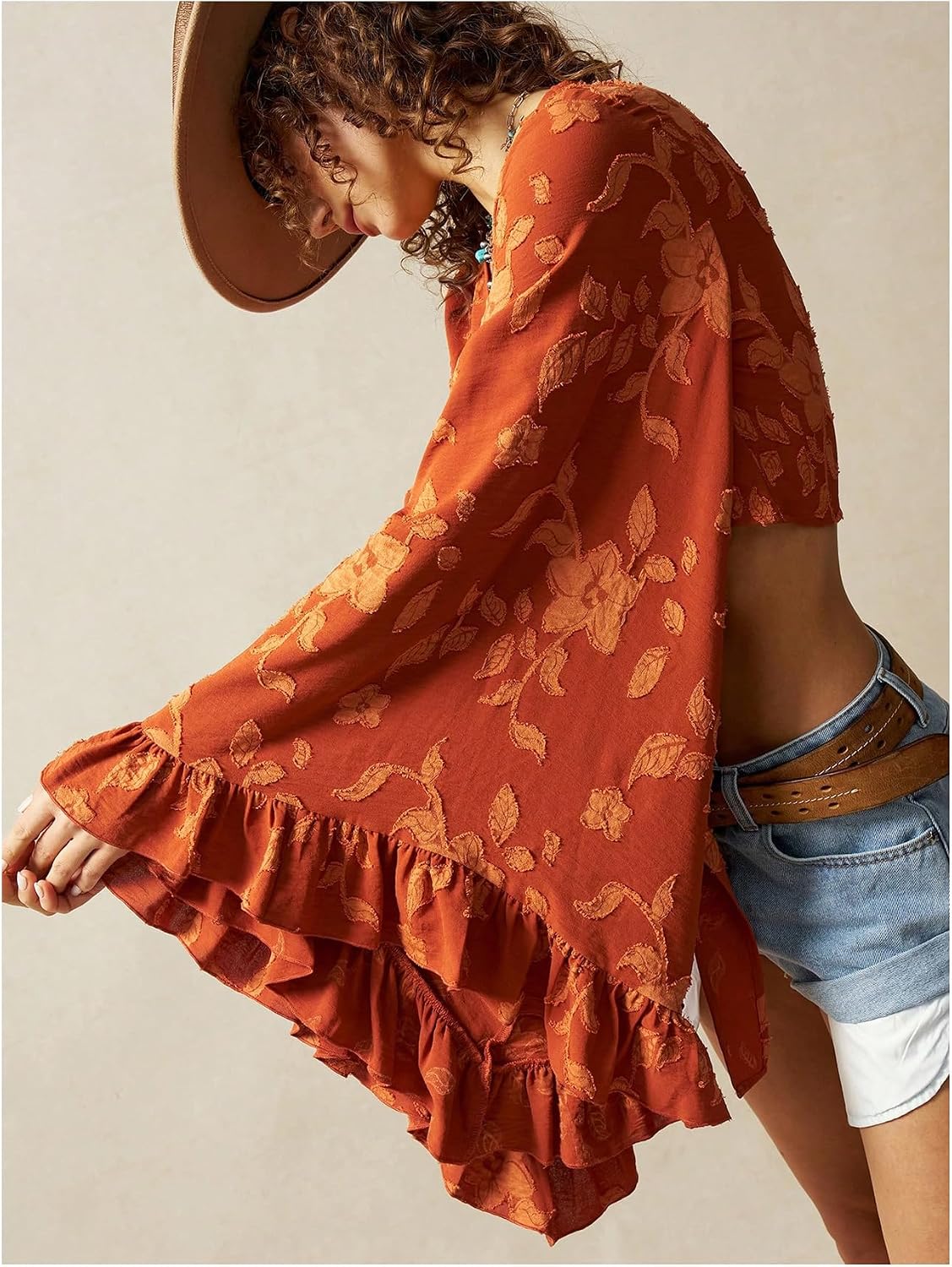 BEAUDRM Women's Boho Tops Wrap Western Country Concert 70s Outfits Tie Front Long Bell Sleeve Tops Hippie Disco Clothes
