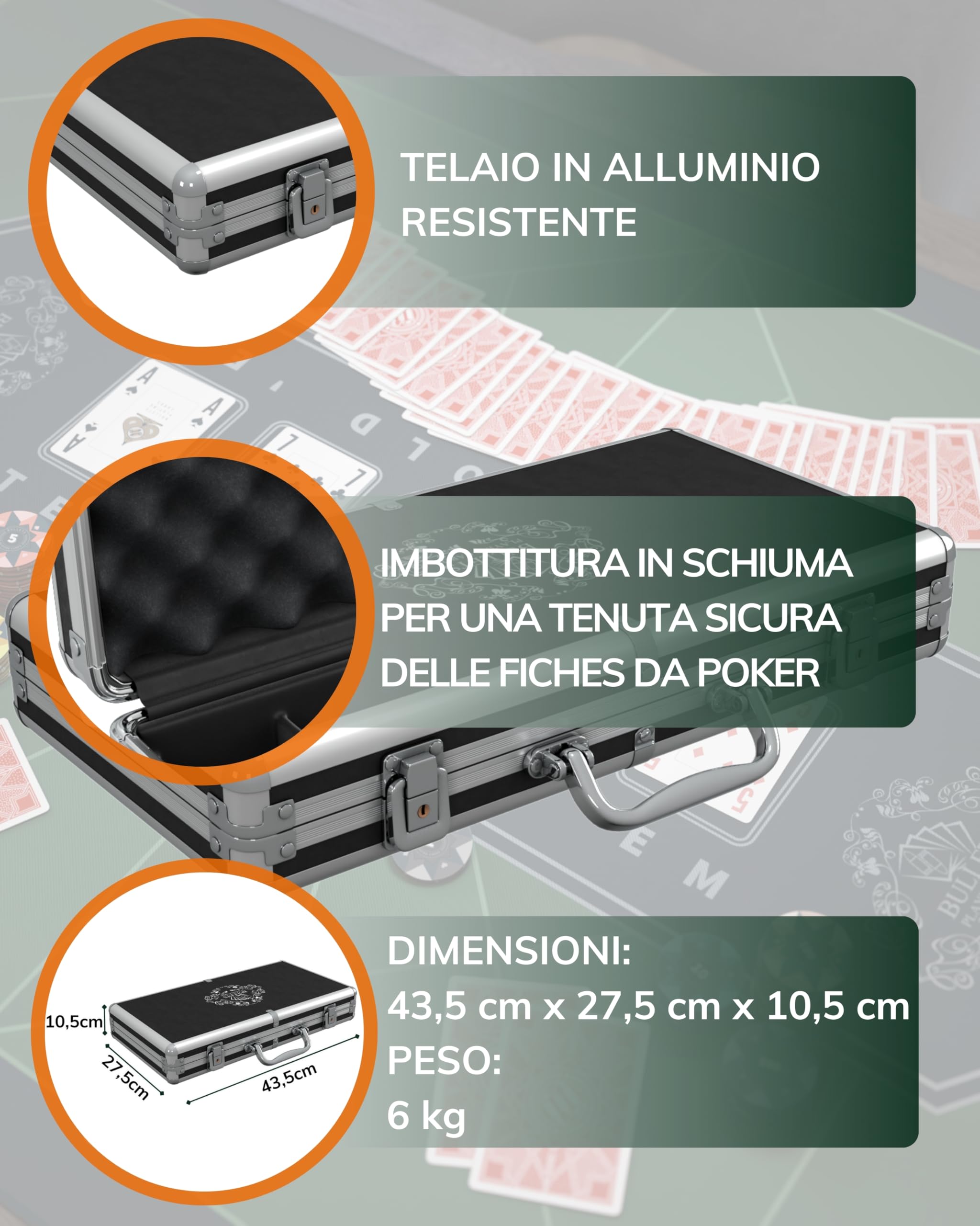 Bullets Playing Cards, Designer Poker Case Tony Deluxe Poker Set con 300 fiches di Clay Poker, Guida al Poker, Pulsante del Dealer e Carte da Poker in plastica con proiettili